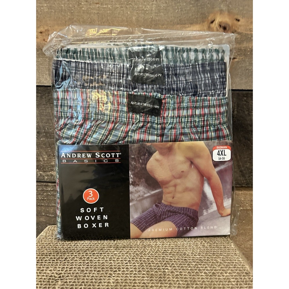 Andrew Scott Basics Boxers 3-pk. Size 4XL/54-56. Sealed package.